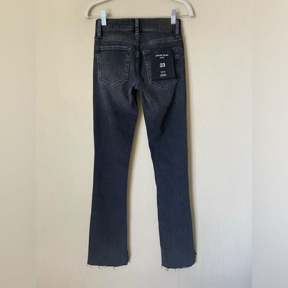 NWT Anine Bing Tristen Skinny Black Jeans Stoned Flare Mid Rise Size 23 - Picture 8 of 12
